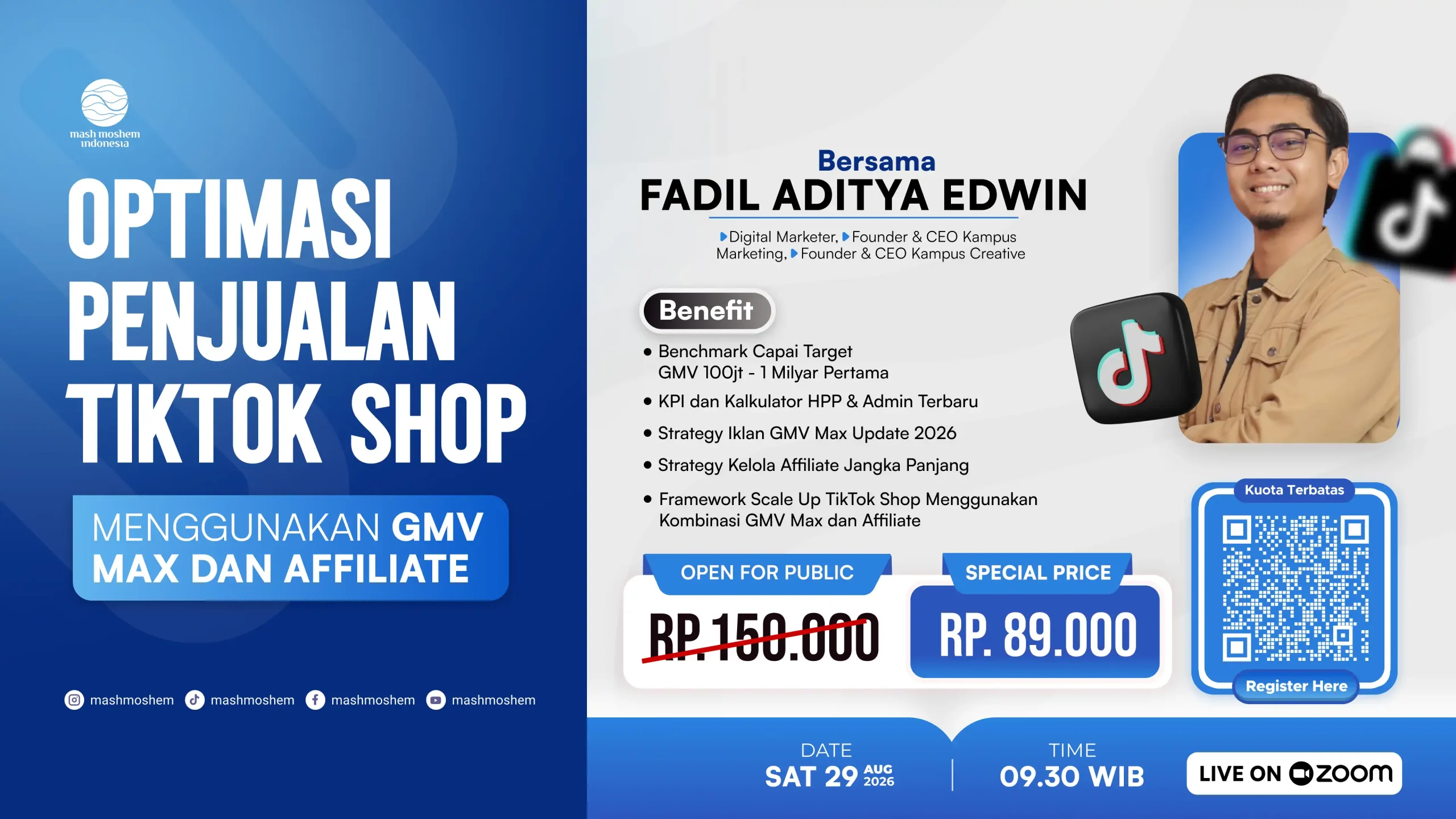 Webinar Optimasi Penjualan Tiktok Shop Bersama Fadil Aditya Edwin - PT Mash Moshem Indonesia